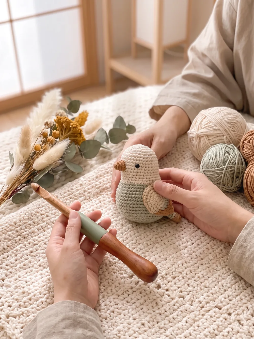 耳の長いうさぎのあみぐるみ