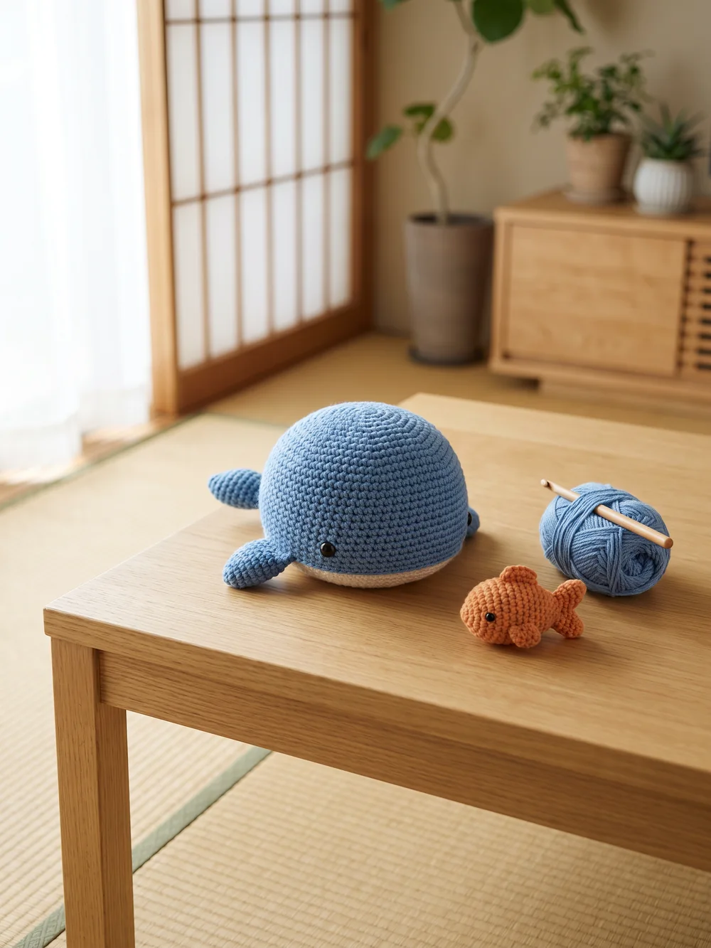 しっぽの大きなくじらのあみぐるみ
