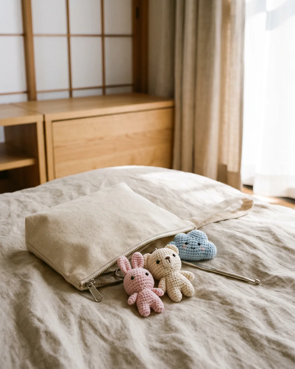 推しの色の毛糸で編まれた、小さなぬいぐるみの数々