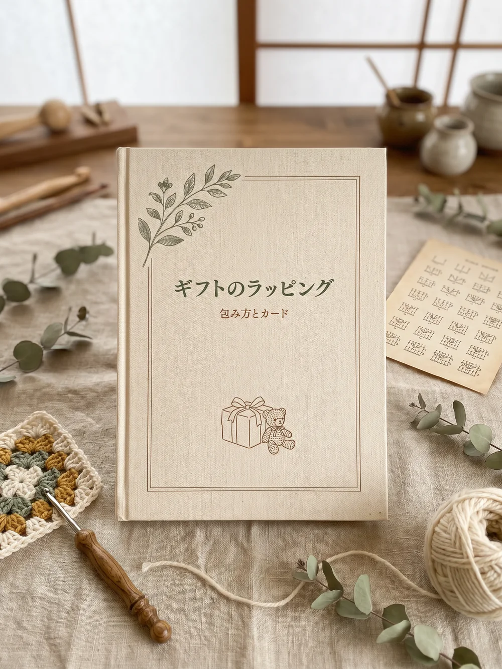 プレゼント2：ギフトのラッピング：包まれたあみぐるみ